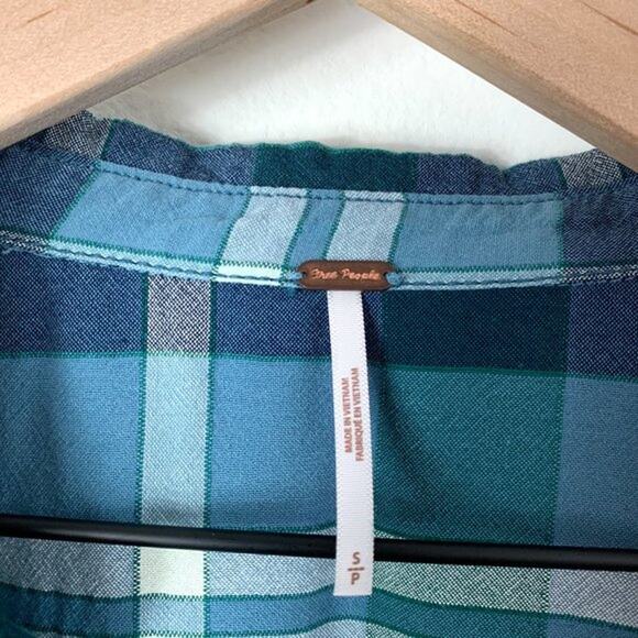 FREE PEOPLE NWT Button Up Plaid Blue Blouse Top Shirt – Small - Picture 12 of 15
